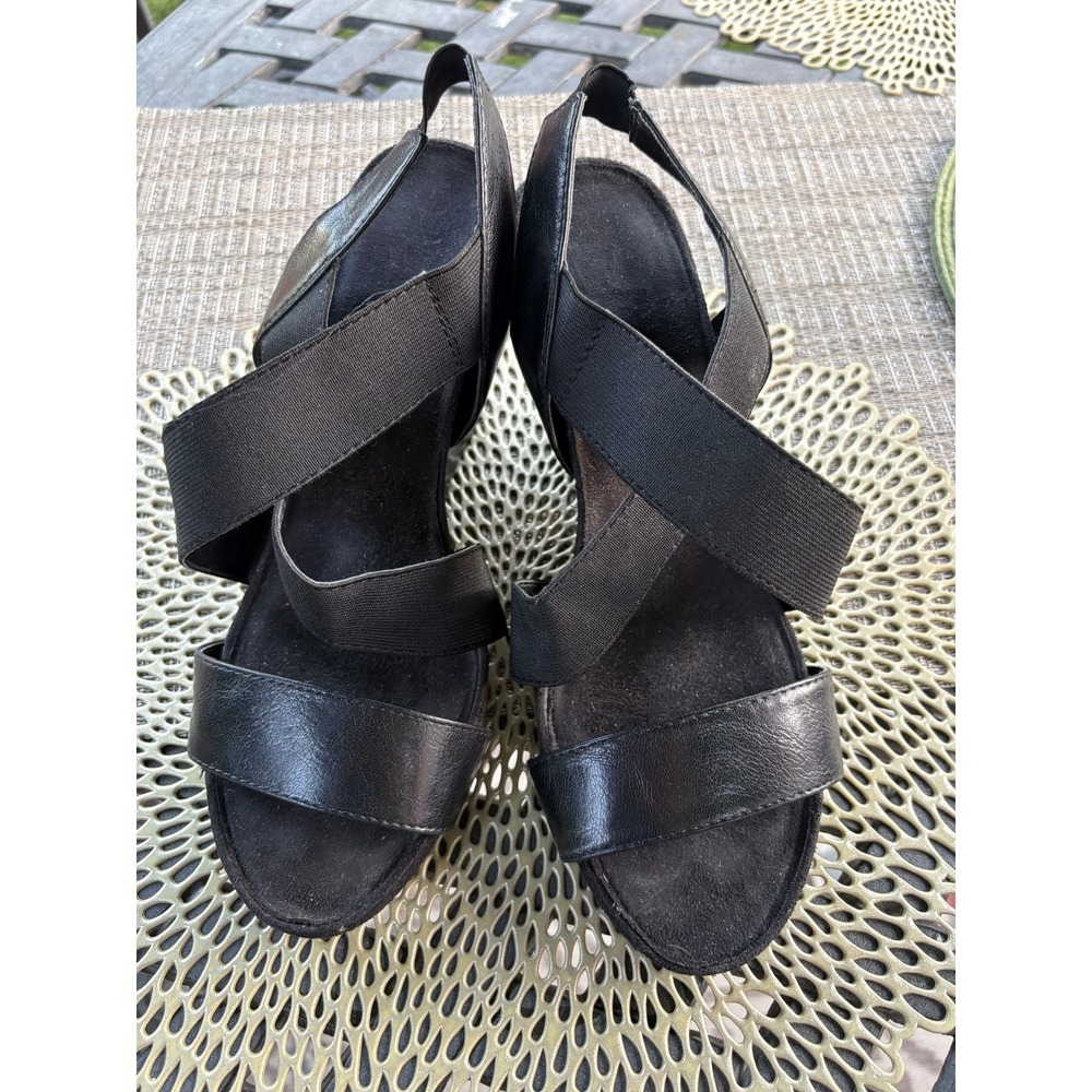 Crisscross Plushness Black Elastic Wedge Sandals 9.5 M Slingback Open